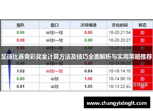 足球比赛竞彩奖金计算方法及技巧全面解析与实用策略推荐